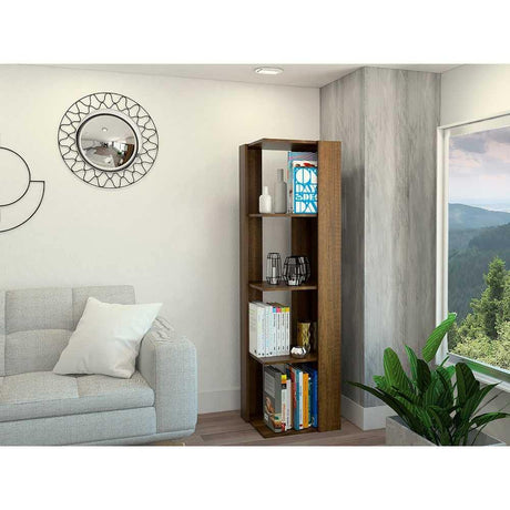 Biblioteca Esquinera Amber Caramelo 44 cm con Entrepaños - Bibliotecas | Bylmo