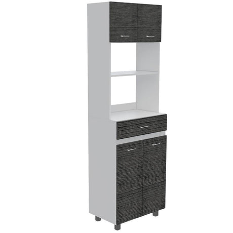 Mueble Microondas Caribe Roble Gris y Blanco 62 cm con Cuatro Puertas, Un Cajón y Entrepaño - Muebles Organizadores | Bylmo