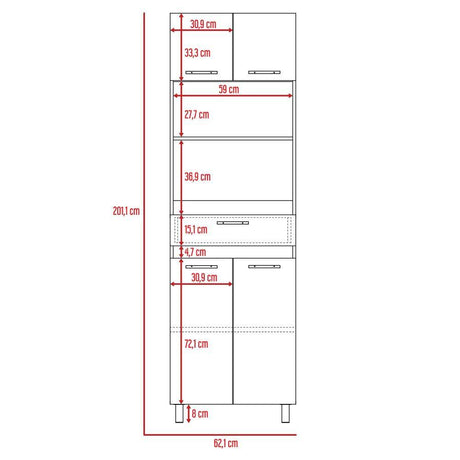 Mueble Microondas Caribe Roble Gris y Blanco 62 cm con Cuatro Puertas, Un Cajón y Entrepaño - Muebles Organizadores | Bylmo