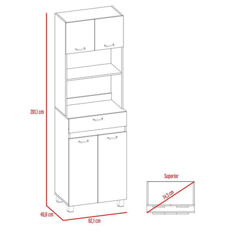 Mueble Microondas Caribe Roble Gris y Blanco 62 cm con Cuatro Puertas, Un Cajón y Entrepaño - Muebles Organizadores | Bylmo