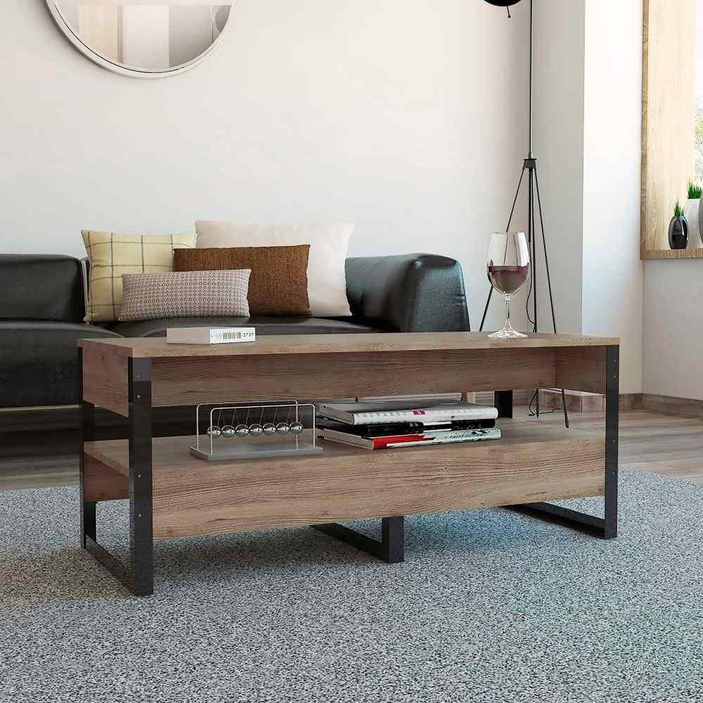 Mesa de Centro Magnum Miel 98x40.7cm Rectangular con Patas y con Compartimientos - Mesas | Bylmo