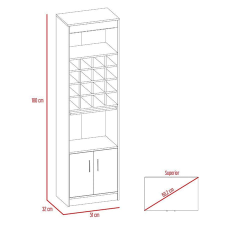 Bar Beijing Wengue 51x180cm con Un Cajón y con Dieciséis Portabotellas - Bares | Bylmo