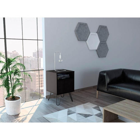 Mesa de Noche Wengue Miel y Plomo 40 cm con Una Puerta - Mesas | Bylmo