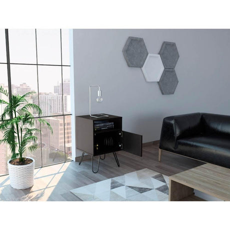 Mesa de Noche Wengue Miel y Plomo 40 cm con Una Puerta - Mesas | Bylmo