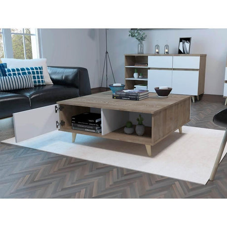 Mesa Alina Duna y Blanco 95 cm con Una Puerta - Mesas | Bylmo