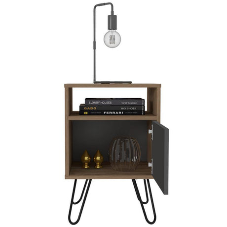 Mesa de Noche Vassel Miel y Plomo 40 cm con Una Puerta - Mesas | Bylmo