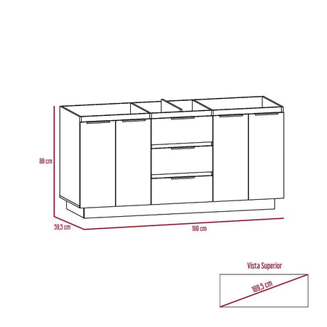 Mueble Inferior Tibet Rovere y Sombra 180 cm - Cocinas | Bylmo
