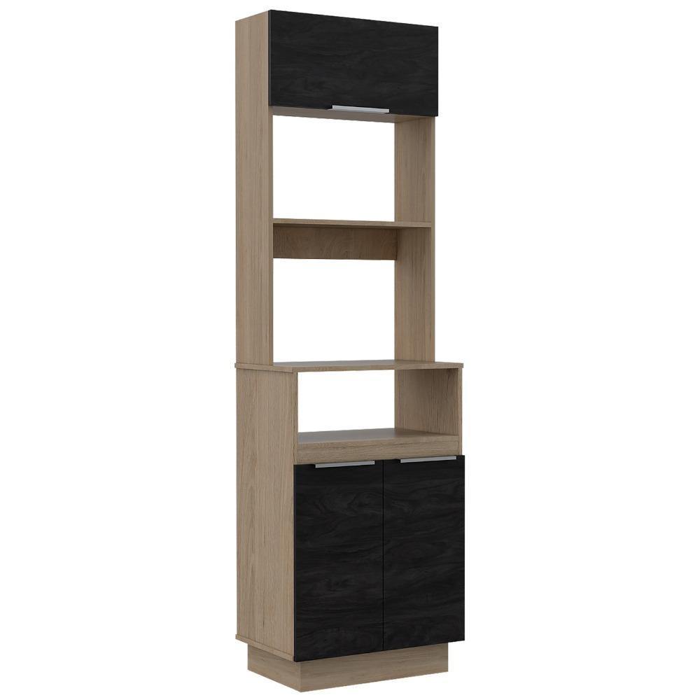 Mueble Microondas Tibet Rovere y Sombra 60 cm Con Tres Puertas y Entrepaños - Muebles Organizadores | Bylmo
