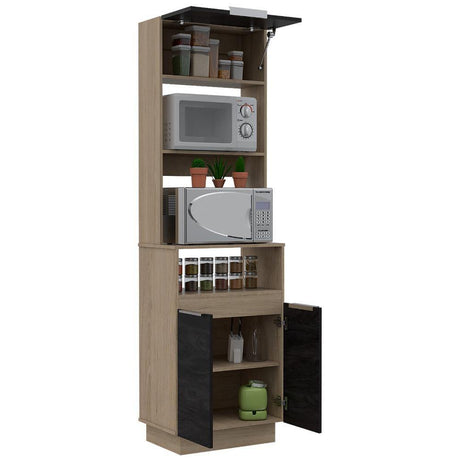 Mueble Microondas Tibet Rovere y Sombra 60 cm Con Tres Puertas y Entrepaños - Muebles Organizadores | Bylmo