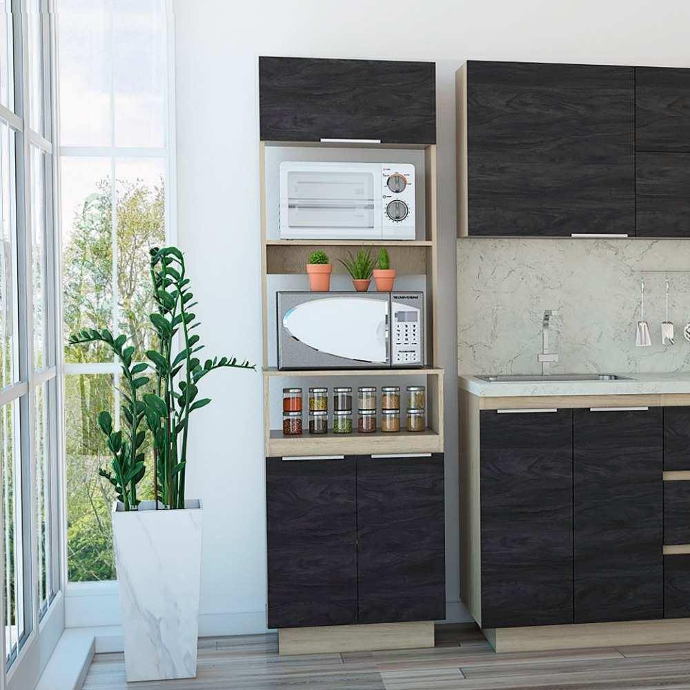 Mueble Microondas Tibet Rovere y Sombra 60 cm Con Tres Puertas y Entrepaños - Muebles Organizadores | Bylmo