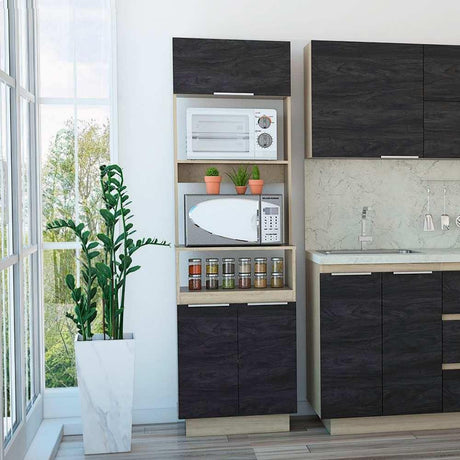 Mueble Microondas Tibet Rovere y Sombra 60 cm Con Tres Puertas y Entrepaños - Muebles Organizadores | Bylmo