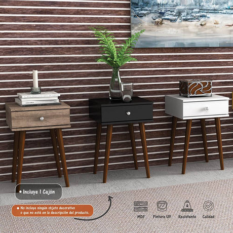 Mesa Negro 40 cm con Un Cajón - Mesas | Bylmo