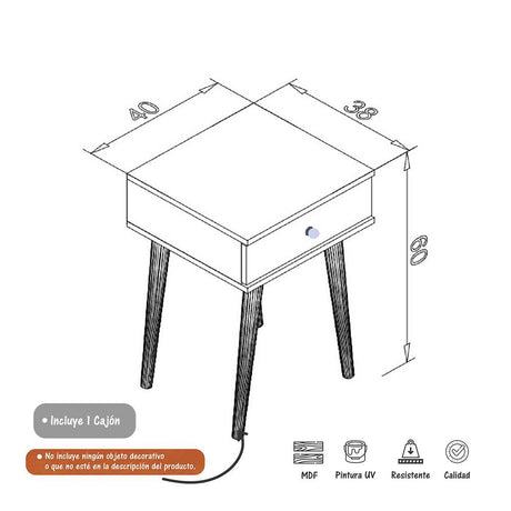 Mesa Negro 40 cm con Un Cajón - Mesas | Bylmo