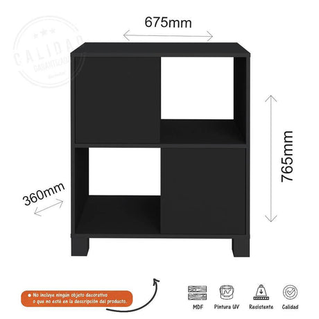 Biblioteca Kuad Negro 67x76cm Rectangular con Cuatro Compartimientos - Mesas | Bylmo