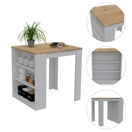 Mesa Auxiliar de Cocina Tanna Blanco y Duna 79x91.3cm con Dos Entrepaños y con Tres Comportamientos - Muebles Organizadores | Bylmo