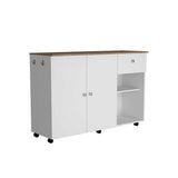 Mesa Auxiliar de Cocina Victoria Blanco y Duna 136x92cm con Tres Entrepaños y con Seis Comportamientos - Muebles Organizadores | Bylmo