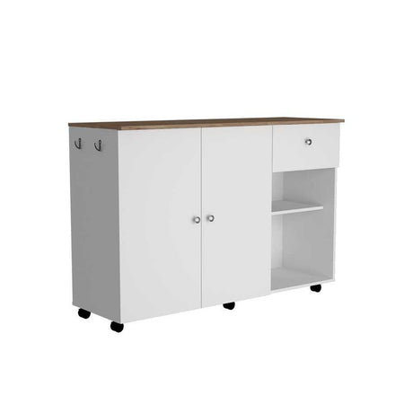 Mesa Auxiliar de Cocina Victoria Blanco y Duna 136x92cm con Tres Entrepaños y con Seis Comportamientos - Muebles Organizadores | Bylmo