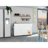 Mesa Auxiliar de Cocina Victoria Blanco y Duna 136x92cm con Tres Entrepaños y con Seis Comportamientos - Muebles Organizadores | Bylmo