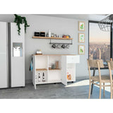 Mesa Auxiliar de Cocina Victoria Blanco y Duna 136x92cm con Tres Entrepaños y con Seis Comportamientos - Muebles Organizadores | Bylmo