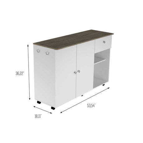 Mesa Auxiliar de Cocina Victoria Blanco y Duna 136x92cm con Tres Entrepaños y con Seis Comportamientos - Muebles Organizadores | Bylmo