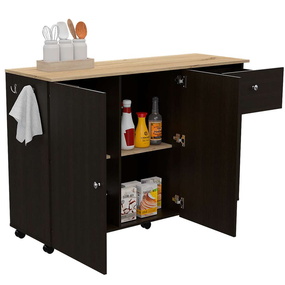 Barra de Cocina Victoria Wengue 136x92cm con Tres Entrepaños y Seis Compartimientos - Muebles Organizadores | Bylmo