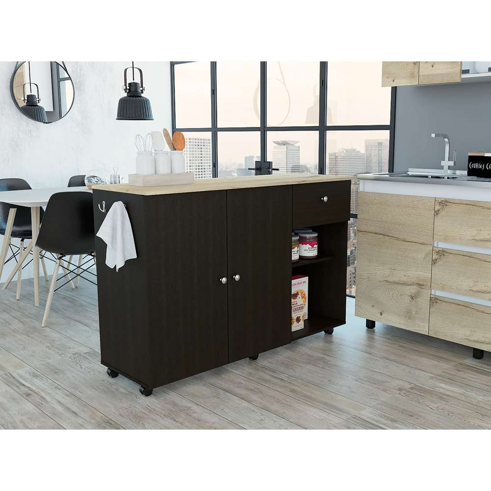 Barra de Cocina Victoria Wengue 136x92cm con Tres Entrepaños y Seis Compartimientos - Muebles Organizadores | Bylmo