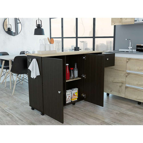Barra de Cocina Victoria Wengue 136x92cm con Tres Entrepaños y Seis Compartimientos - Muebles Organizadores | Bylmo