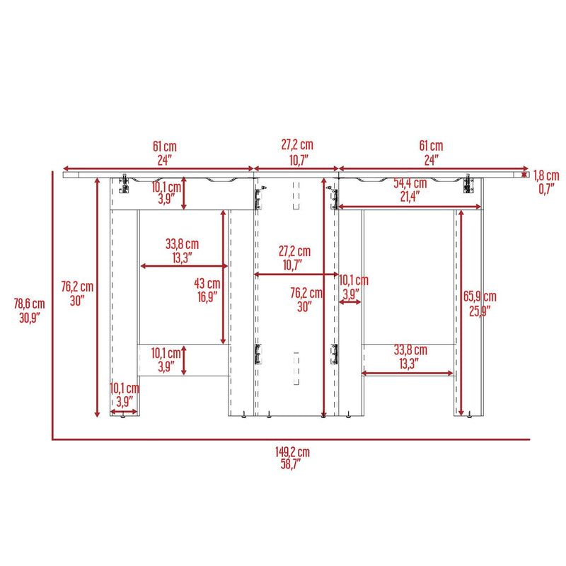 Mesa Auxiliar Gateleg Blanco 60 cm Rectangular Plegable