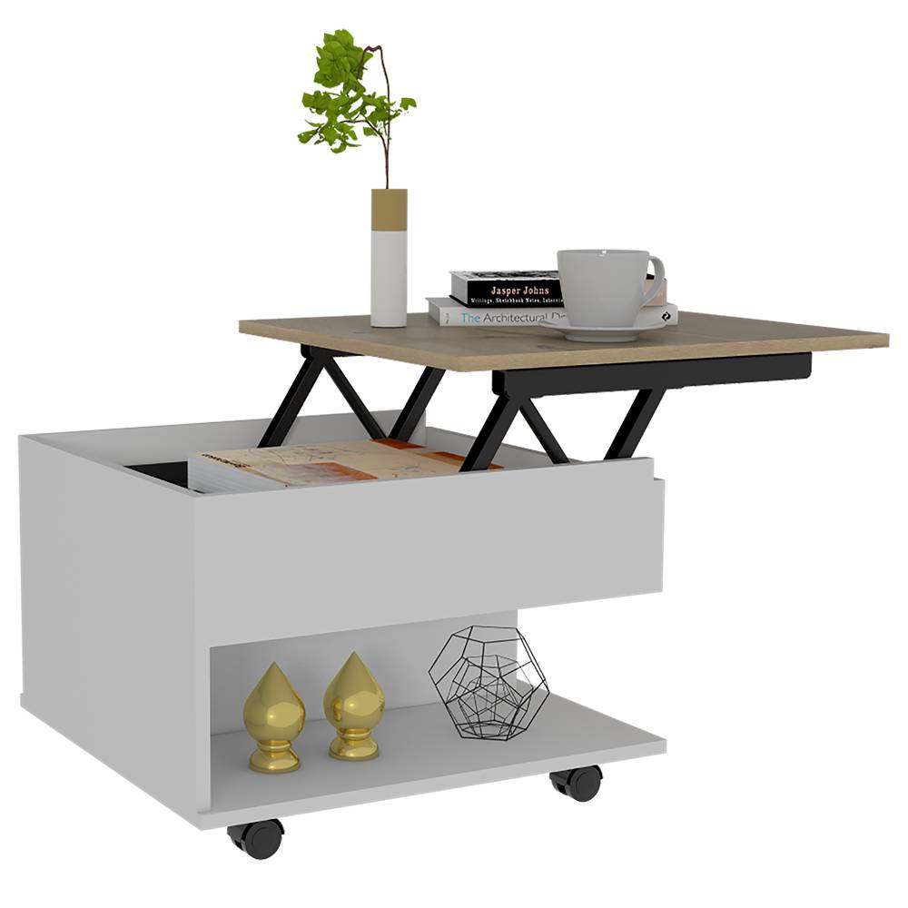 Mesa de Centro Luanda Blanco 55x39.1cm Rectangular Transformable Con Ruedas - Mesas | Bylmo