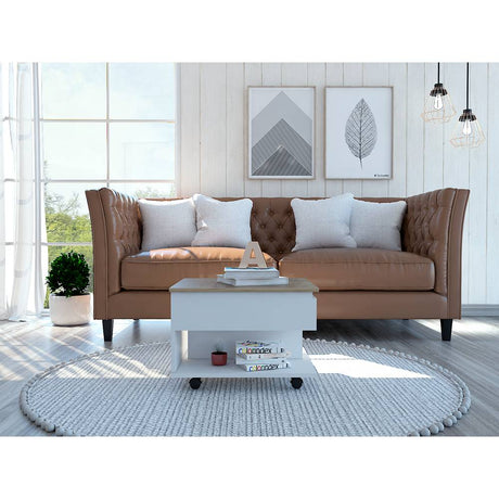 Mesa de Centro Luanda Blanco 55x39.1cm Rectangular Transformable Con Ruedas - Mesas | Bylmo