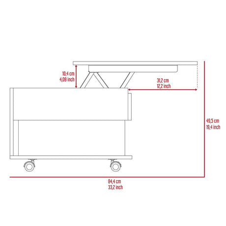 Mesa de Centro Luanda Blanco 55x39.1cm Rectangular Transformable Con Ruedas - Mesas | Bylmo