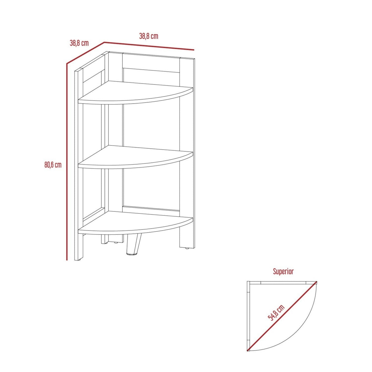 Mesa Auxiliar RIGA Wengue 39 cm Rectangular Arqueado Esquinera con Tres Entrepaños - Mesas Auxiliares | Bylmo