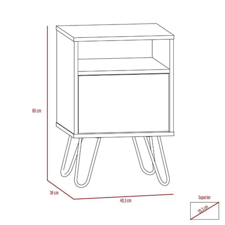 Mesa de Noche Wengue Miel y Plomo 40 cm con Una Puerta - Mesas | Bylmo