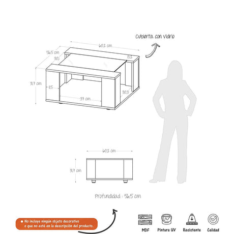 Mesa de Centro Harmony Wengue 60x31cm Rectangular con Patas y con Compartimientos - Mesas de Centro | Bylmo