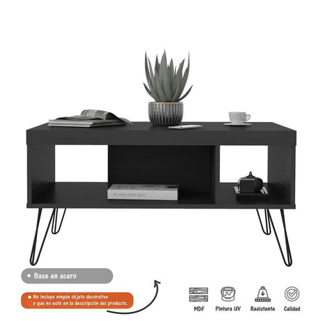 Mesa de Centro Liberty Negro 91x46.5cm Rectangular con Patas y con Compartimientos - Mesas | Bylmo