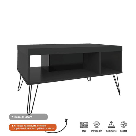 Mesa de Centro Liberty Negro 91x46.5cm Rectangular con Patas y con Compartimientos - Mesas | Bylmo