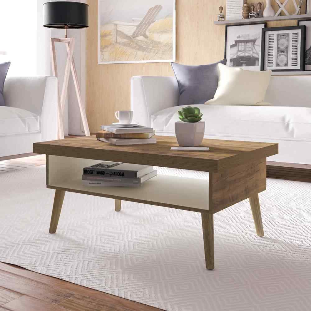 Mesa de Centro Lucca Pino 91x45cm Rectangular con Patas y con Compartimientos - Mesas | Bylmo