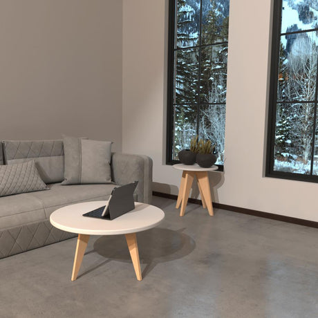 Mesa de Centro Neusa Blanco 60x34cm Circular con Patas - Mesas | Bylmo