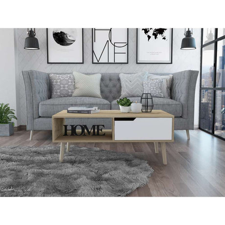 Mesa Oslo Duna y Blanco 100 cm con Un Cajón - Mesas | Bylmo