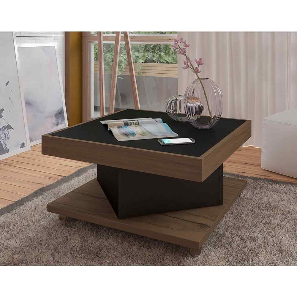 Mesa de Centro Almendra y Negro 63x33.5cm Cuadrado Con Ruedas - Mesas | Bylmo