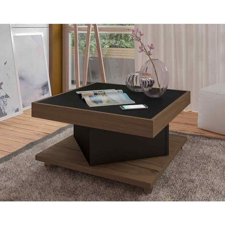 Mesa de Centro Almendra y Negro 63x33.5cm Cuadrado Con Ruedas - Mesas | Bylmo
