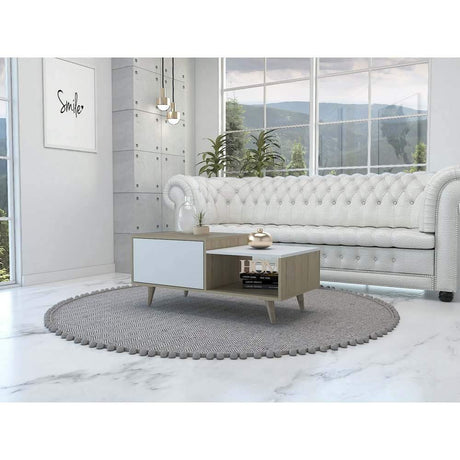 Mesa de Centro Bora Rovere y Blanco 100x43cm Rectangular Con Patas - Mesas | Bylmo