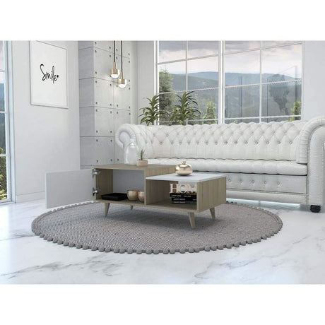 Mesa de Centro Bora Rovere y Blanco 100x43cm Rectangular Con Patas - Mesas | Bylmo