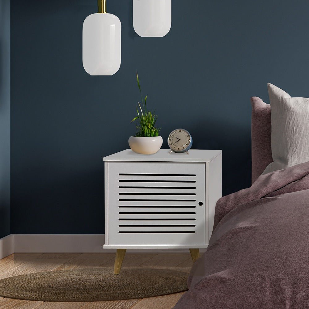 Mesa de Noche Tolu Blanco 40 cm con Una Puerta - Mesas de Noche | Bylmo