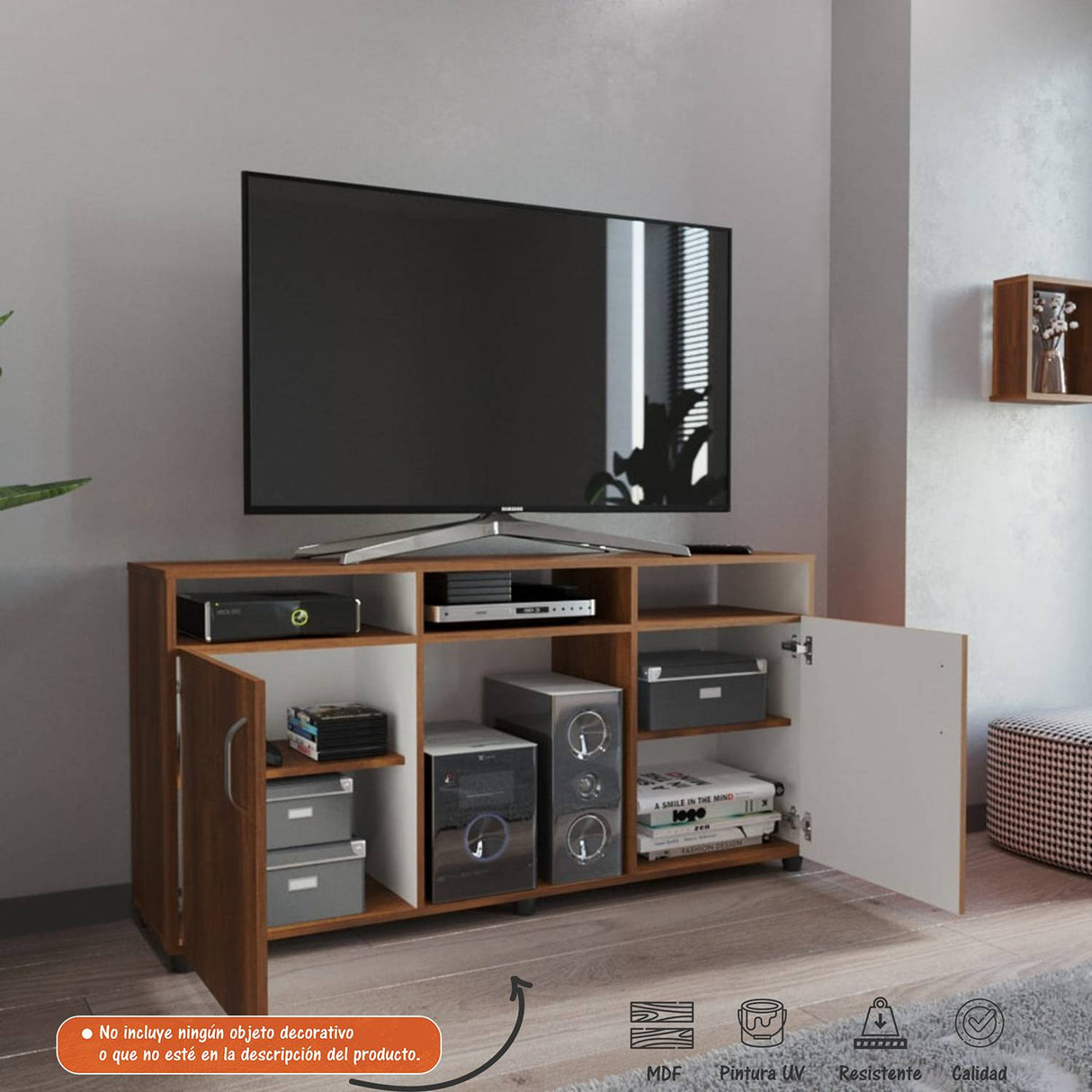 Mesa para TV Urban Caramelo 140x70cm Para TV Hasta 60 Pulgadas con Dos Cajones y con Patas - Muebles de TV | Bylmo