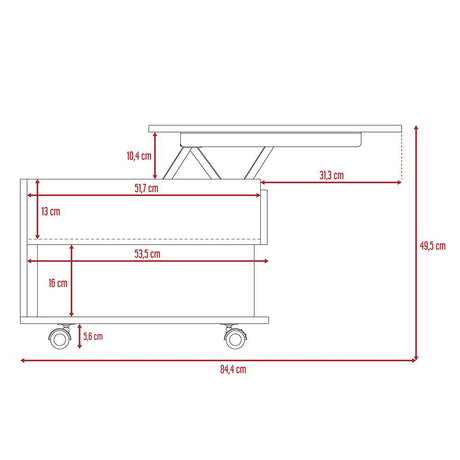 Mesa de Centro Rovere 55x39cm Rectangular Transformable Con Ruedas - Mesas | Bylmo