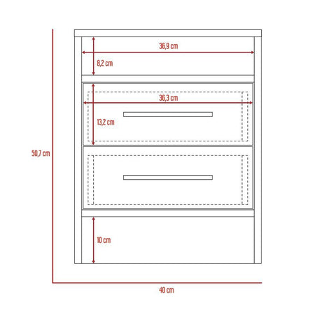 Mesa de Noche Eter Rovere y Blanco 40x50.7cm con Dos Cajones y con Un Compartimiento - Mesas de Noche | Bylmo