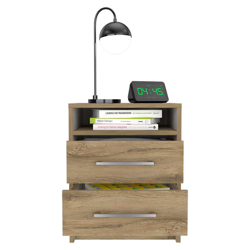 Mesa de Noche Eter Macadamia 40x50.7cm con Dos Cajones y con Un Compartimiento - Mesas de Noche | Bylmo