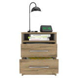 Mesa de Noche Eter Macadamia 40x50.7cm con Dos Cajones y con Un Compartimiento - Mesas de Noche | Bylmo