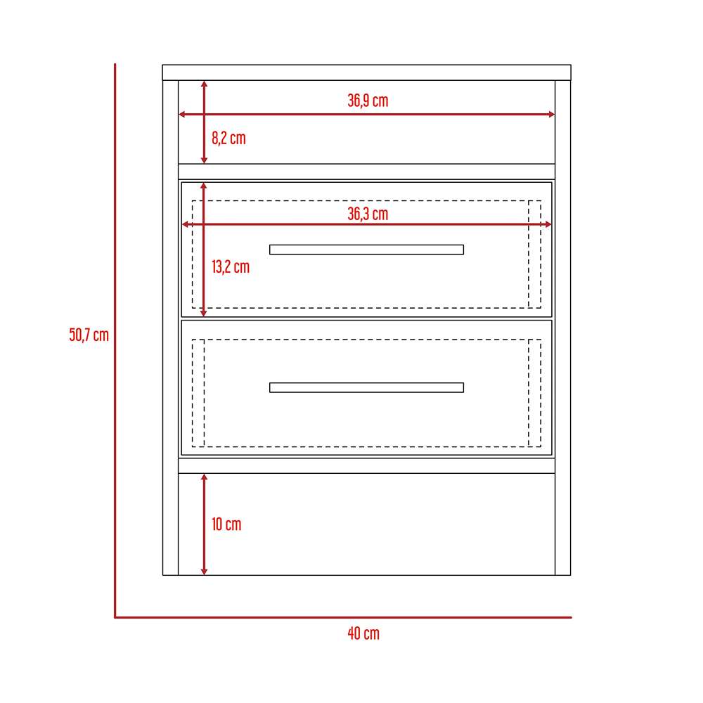 Mesa de Noche Eter Macadamia 40x50.7cm con Dos Cajones y con Un Compartimiento - Mesas de Noche | Bylmo